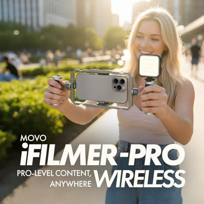 Movo iFilmer-PRO Smartphone Video Rig Kit – Stabilizer Cage with Dual Grips, Wireless Lavalier Microphones & Tripod for iPhone/Android
