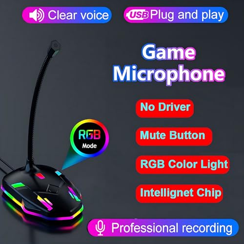 USB Computer Microphone with Mute Button&RGB Glowing Light Compatible with PC Laptop Desktop Win/Mac PS4/5,Play&Plug Gooseneck Microphone,Ideal Condenser Mic for Game,Podcast,Vocal,YouTube-M9