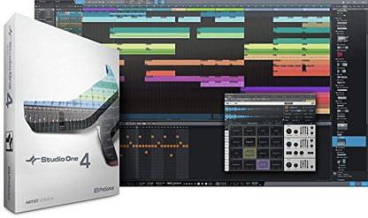 PreSonus Studio 24c 2×2 USB-C Audio/MIDI Interface + Studio One Artist DAW + Cardioid Condenser Microphone Kit with XLR Cable Shockmount Pop Filter Mic Stand and Headphones Bundle