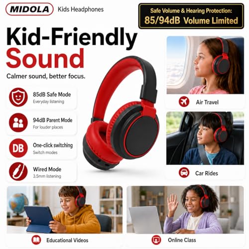 Kids Bluetooth Headphones Wireless 68 Hours,Safe Volume Limit 85/94dB | Adjustable Headband Foldable Over-Ear Lightweight Headsets for Toddler Girls Boys Tablet/iPad,HD Stereo,Built-in Mic Black - color: Black