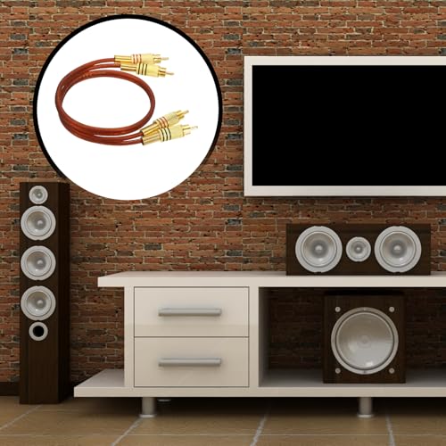MECCANIXITY 2RCA Male to 2RCA Male Audio Stereo Cable, 1.6 ft RCA Subwoofer Cable with Gold Plated Plugs for Home Theater, HDTV, Amplifiers, Speakers, Red Brown Cable Gold Shell - color: Red Brown/Gold, size: 1.6 ft
