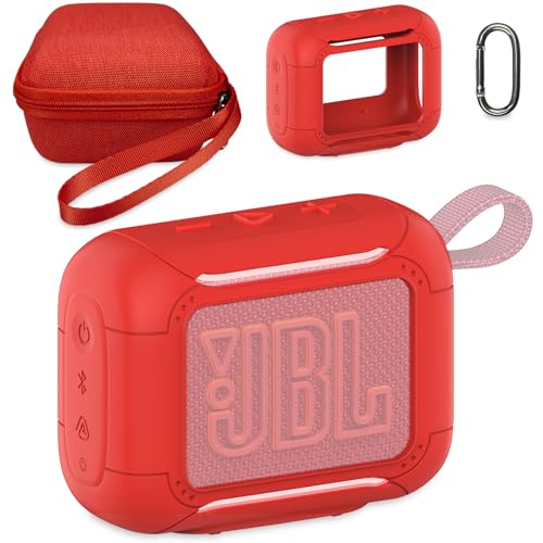 Protective Case for JBL Go 5 Portable Bluetooth Speaker | Accessories Hard Carrying Case and Silicone Cover with Metal Carabiner (Red Case) - color: Red Case
