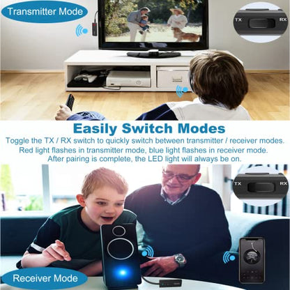 Upgraded Bluetooth 5.3 Transmitter Receiver 3-in-1, Isobel Wireless 3.5mm Audio Adapter for TV PC Headphones Home Sounds System Car/CD-Like Voice Enjoyment - color: Black