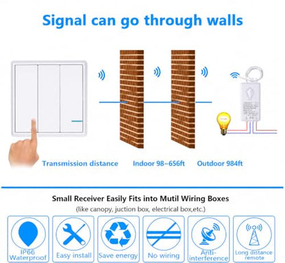 Thinkbee Wireless Lights Switch Kit, 3 Gang Wall Switch with Mini Receiver - size: 3 button switch+3 receiver
