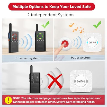CallToU Caregiver Pager Wireless Alert Button Home Wireless Intercom System | Easy Use, Walkie Talkies for Seniors Long Range Room Intercoms 2 Way Radio for Elderly/Patient/Adults/Home/Office - color: white 2+2+2