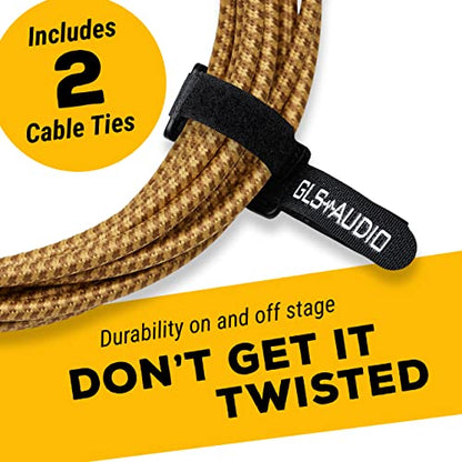 GLS AudioStraight to Right Angle 1/4 Inch TS, Oxygen-Free Copper, Braided Tweed Jacket, Male-to-Male Wired Amp Cord for Amplifier Instrument Cable 20 Ft Electric Guitar Cable Braided Brown/Yellow | Straight to Right Angle 1/4 Inch TS, Oxygen-Free Copper,