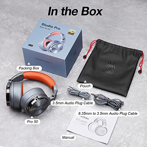 OneOdio Hi-Res Over Ear Headphones for Studio Monitoring and Mixing, Sound Isolation, Protein Leather Earcups, 50mm Driver Unit, Wired Headphones for AMP Guitar Keyboard, Pro-50, Metallic Blue - color: Metallic Blue