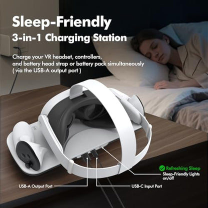Charging Dock Compatible with Meta Quest 3/3S, Magnetic Fast Charging | Closable 9 RGB Modes, 2 Rechargeable Batteries, With USB-C Cable & Adapter, Compatible with VR Headset Controller Accessories