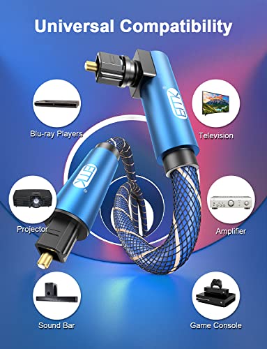 EMK 90 Degree Optical Cable 360 Degree Free-Rotating Fiber Optic Cable Toslink Male to Male Cable for Home Theater, Soundbar, Gaming Console, Speaker(6.6FT/2M) - size: 6.6FT/2M