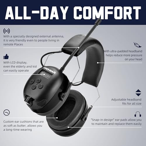 PROHEAR 033 2.0 Bluetooth Hearing Protection Headphones with AM/FM Radio - 31 SNR Noise Reduction Ear Muffs, 50Hrs Rechargeable Battery, 2 Pack for Mowing, Snowblowing, Outdoor Use - Black and Black - color: Af/Fm+bluetooth-black*2