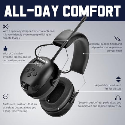 PROHEAR 033 2.0 Bluetooth Hearing Protection Headphones with AM/FM Radio - 31 SNR Noise Reduction Ear Muffs, 50Hrs Rechargeable Battery, 2 Pack for Mowing, Snowblowing, Outdoor Use - Black and Black - color: Af/Fm+bluetooth-black*2