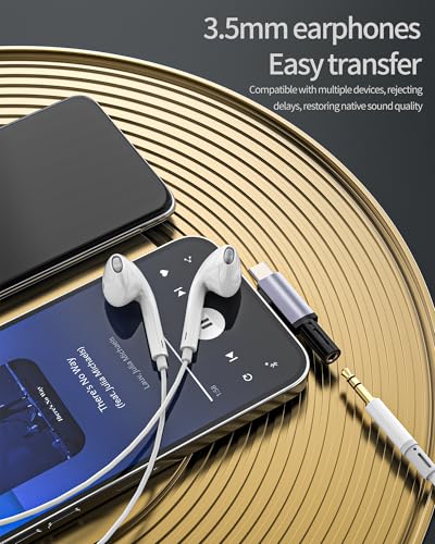 Aux to USB C Lightning for iPhone 17 16 15 14 13 Pro Max (2in1) 3.5mm Headphone Jack Adapter Cable Audio Dongle Female Port Compatible with Samsung for Ipad Male Plug Car Microphone Splitter