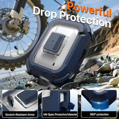 for AirPods Pro 2 Case with Lock Magnetic Lid, Blue | Compatible with AirPods Pro 2nd Generation and AirPods Pro 1st Generation (2019) Case with Cleaner Kit & Carabiner, MagSafe - color: TW-Blue, size: Airpoods Pro 1st/2nd Generation