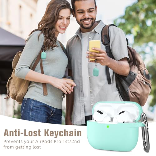 Hamile Compatible with AirPods Pro Case Protective Silicone Case Shockproof Cover Skin for Apple AirPod Pro 2019 Charging Case, with Keychain, Mint Green - color: Mint Green