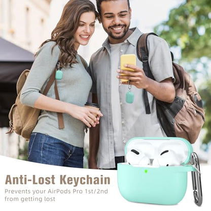 Hamile Compatible with AirPods Pro Case Protective Silicone Case Shockproof Cover Skin for Apple AirPod Pro 2019 Charging Case, with Keychain, Mint Green - color: Mint Green