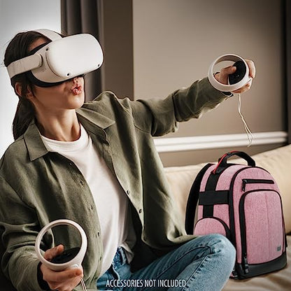 USA Gear VR Headset Backpack Travel Case Fits Meta Quest 3S, 3, 2, Controllers and Accessories - Virtual Reality Gaming Bag with Customizable Interior Dividers, Padded Backpack Straps (Red) - color: Red