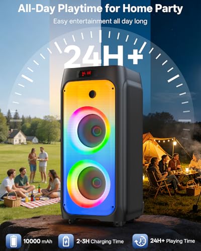 HWWR Karaoke Machine for Adults, Big Party Speaker with 500W Peak Power, Wireless PA System with Dual 8" Subwoofers, Disco Lights & 2 Microphones for Home Party Outdoor, Support USB/AUX/REC/TWS - size: 24 x 11.8 x 11.6 inches