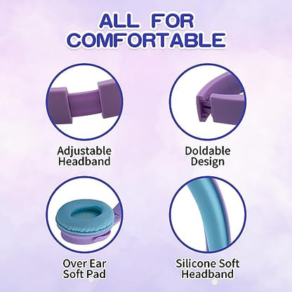 Kids Wireless Headphones, Bluetooth Headphone for Teen Kids, Over Ear Toddler Headphones Foldable with Built-in Mic for Cell Phones TV Tablet School Network Boys Girls (e6 Purple) - color: e6 purple