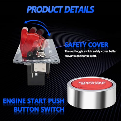 12V Ignition Switch Panel for Race Car Ignition Starter Switches | 5 in 1 Ignition Panel with Engine Push Button Carbon Fiber LED Toggle Switches for RV Truck Racing Car Ignition Switch Panel - size: 5Gang