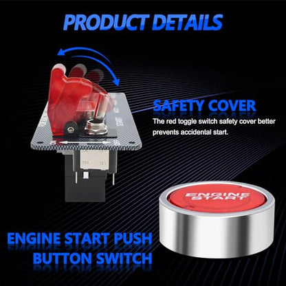 12V Ignition Switch Panel for Race Car Ignition Starter Switches | 5 in 1 Ignition Panel with Engine Push Button Carbon Fiber LED Toggle Switches for RV Truck Racing Car Ignition Switch Panel - size: 5Gang