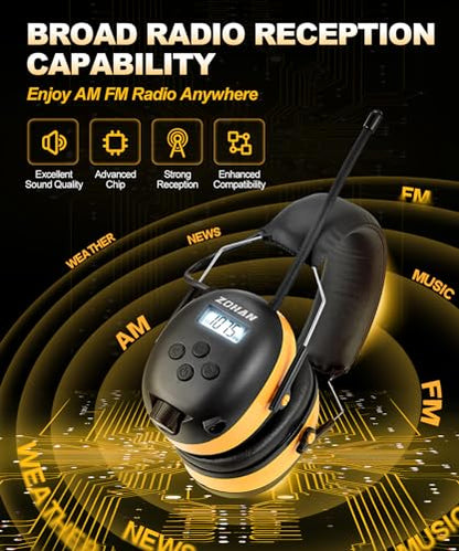 ZOHAN AM/FM Radio Headphone with Digital Display,Ear Protection Noise Reduction Earmuffs,Comfortable Hearing Protector - color: Yellow, style: Radio