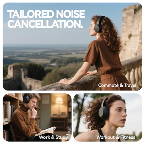 Hybrid Active Noise Cancelling Headphones, Wireless Over Ear Bluetooth Headphones with Mic, 60H Playtime, Hi-Res Audio, Deep Bass, Foldable Comfort Fit Ear Cups for Travel, Office, Home (Black) - color: Black