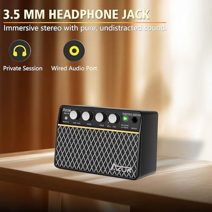 AZOR 10W Mini Guitar Amp, Rechargeable Portable Amp for Travel | Clean/Drive switchable, 6H battery life, 3.5mm headphone jack for silent practice, lightweight for travel