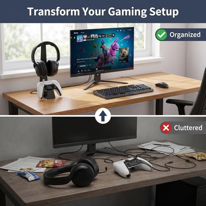 Headphone and Controller Stand Gaming Headset Stand Metal | Headphone Stand with Controller Holder Creative Gift for Teens, Gamers, Gaming Equipment Accessories for Desk Black