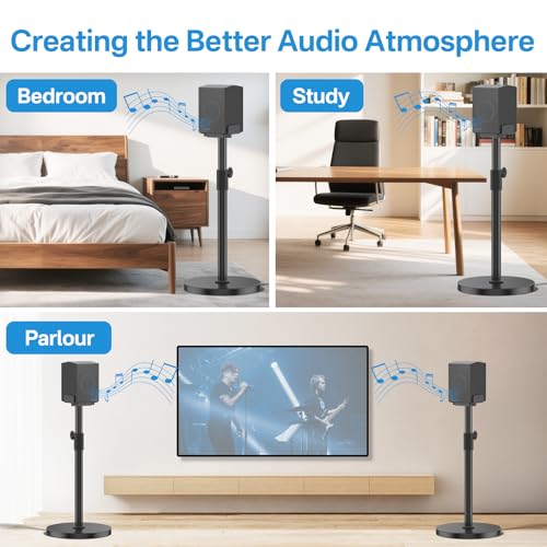 Heavy Duty Speaker Stand Pair for Samsung Q990H/Q990F/Q930F/Q990D/SWA-9500S | For Width 5"–11" Samsung Speaker Stands, Tool-Free Height Extend 33.5"–40.5", Adjustable Dual Side Clamp, Built-in Cable Mgmt - style: Speaker Floor Stand