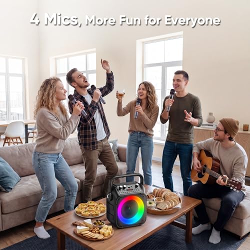 Karaoke Machine, Portable Bluetooth Speaker with 4 Wireless Microphones for Adults & Kids with Lights, Karaoke Microphone with PA System Supports USB/TF/FM/AUX for Home Party Home System Packages - size: 4 Mics