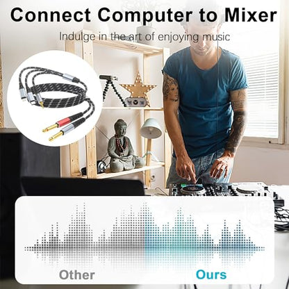 Lightning to Dual 6.35mm 1/4" TS Mono Stereo Y-Cable Splitter,3 in 1 to Dual 1/4-inch Audio Cable, Compatible with smartphones, computers, phones/Pads Amplifiers,speakers,headphones,mixing consoles - size: 6 ft, style: 3IN2 (Dual 6.35mm cable)
