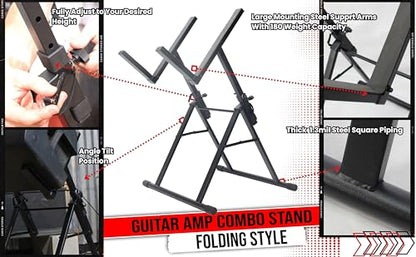 GRIFFIN Guitar Amplifier Stand (Stage-FramePRO Series) – Low Profile Audio Amp Tilt Back Adjustment – Combo PA Speaker Karaoke Monitor Holder – Speaker Cabinet Studio Equipment Platform Riser