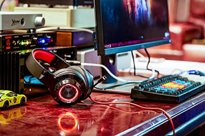 Edifier G4 USB Gaming Headset with Virtual 7.1 Surround Sound, Retractable Boom Microphone, LED Lights Mesh Open Back Adjustable Video Games for PC, Laptop, desktops - Red