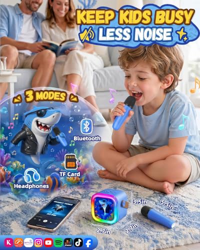 IROO Karaoke Machine for Kids Birthday Gifts for Girls Ages 4-12+ Years Old | 2026 Toys Ideas with 1-Month Karafun Premium, Mini Bluetooth Speaker With 2 Wireless Mics, MP3 Player for Family Home Party - color: Limited Edition Shark