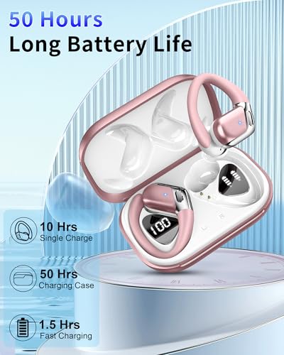 Ear buds Wireless Earbuds, 2026 Bluetooth 5.4 headphones Sport 50 Hrs | Noise Cancelling Running Headphones, Over Ear Earbuds with Ear Hooks, Bluetooth Earphones with IP7 Waterproof for Android/iOS - color: Rose Gold-02
