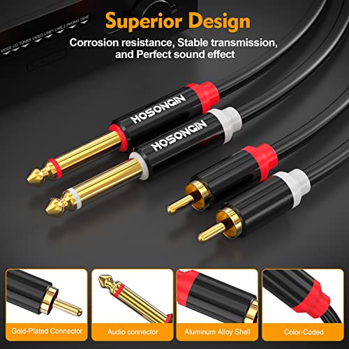 HOSONGIN RCCAA to 1/4 inch Cable 3.3 Feet,Dual 1/4 inch TS to Dual Stereo Audio Interconnect Cable, Gold Plated High Elastic PVC Jacket,Dual 6.35mm 1/4 inch Male TS to 2 Male Adapter Cable - size: 3.3 Feet