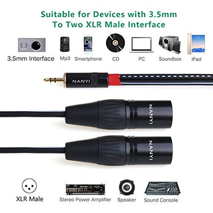 NANYI 3.5mm to 2 XLR Male Y-Splitter Audio Microphone Cable 1.5M (5FT) - size: 3.5mm To 2XLR Male-5FT