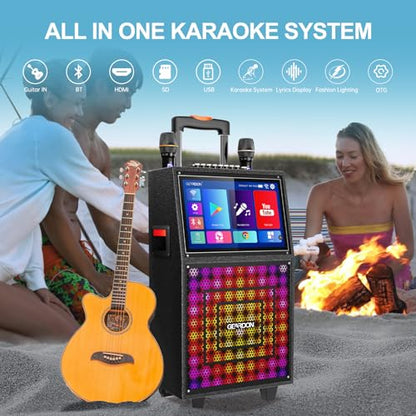 Karaoke Machine with Lyrics Display Screen for Adults, 15" Tablet | Bluetooth Speaker with 2 Wireless Mics, 1000W Peak Power, DJ Lights, Portable Karaoke System for Any Occasion - color: Black-1