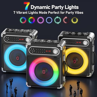 Karaoke Machine with 3 Wireless 0-Delay Microphones for Adults, Portable Bluetooth Speaker with 5.25" Woofer & 2" Tweeter, PA System Bass/Treble/Echo Control Supports TWS/FM/TV/AUX/USB/TF/REC - size: 3 Mics