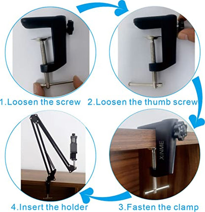 Replacement Heavy Duty C Clamp for 1/2” Base Magnifying Lamp,Desk Lamp,Swing Arm Lamp,Phone I pad Mount,Tablet Mic Holder,Table Mount Clamp for Microphone Stand Mic Boom Arm (ALU BLACK) - color: Alu Black
