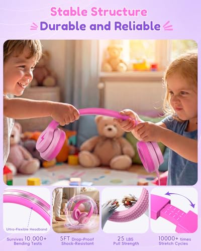 Candy Bila USB C Kids Headphones with Mic, Wired Over-Ear for Boys Girls | 85/94dB Safe Volume, HD Mic Stereo Sound, Foldable Design for School Travel,Compatible USB-C iPads,Tablets, Gradient Pink - color: Gradient Pink