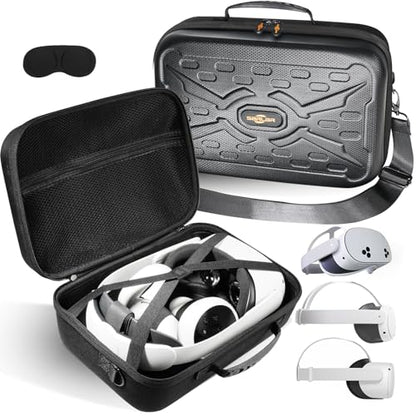 SARLAR Fashion Travel Protective Case for Oculus Meta Quest 3S/Quest 3/Quest 2/Vision Pro VR Gaming Headset and Touch Controllers Accessories Carrying Bag,Include Lens Protection Cover