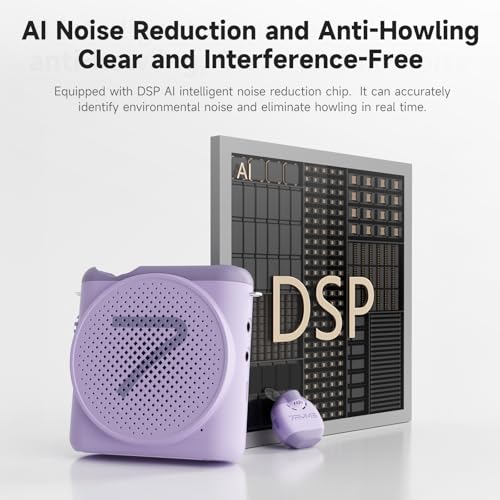 7RYMS WA2 Wireless Voice Amplifier for Teachers with Magnetic Lavalier Mic, Wireless Portable Amplifier with Noise Canceling, Mini Voice Amplifier for Classroom, Meeting, Training, Speech (Purple) - color: Purple