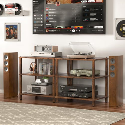 3-Tier AV Media Player Stand, Brown Stereo Cabinet, Modern Stereo Cabine,Game Console Shelf,Wooden TV Stand,Multifunctional Entertainment Center, Suitable for Home, Conference Room - color: Brown, size: 3 Tier