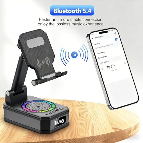 Birthday Gifts for Men Women Teens, Wireless Charger Phone Stand with Bluetooth Speaker, Phone Charger Stand with LED Lights, Anti-Slip Base Adjustable for iOS Android Father's Day Best Gifts - color: Matte Black