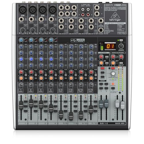 Behringer Xenyx X1622USB Premium 16-Input 2/2-Bus Mixer with XENYX Mic Preamps & Compressors | Includes rack hardware and software for recording, mixing and monitoring