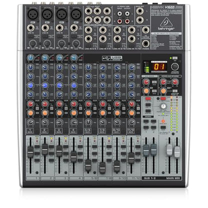 Behringer Xenyx X1622USB Premium 16-Input 2/2-Bus Mixer with XENYX Mic Preamps & Compressors | Includes rack hardware and software for recording, mixing and monitoring
