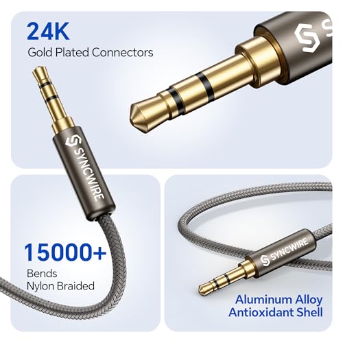 SYNCWIRE Headphone Splitter, 3.5mm Male to 2 Female Y Cable, Gold Brown | Nylon-braided Cable Delivers Hi-Fi Stereo Sound for Apple, Samsung, tablets and more, Audio only; Microphone not Supported - color: Gold Brown