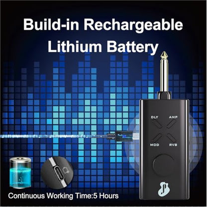 Guitar Headphone Amp, Mini Guitar Headphone Amplifier USB Rechargable Portable Pocket Guitar Amplifier with 24 Guitar Effects (Black) - color: Black