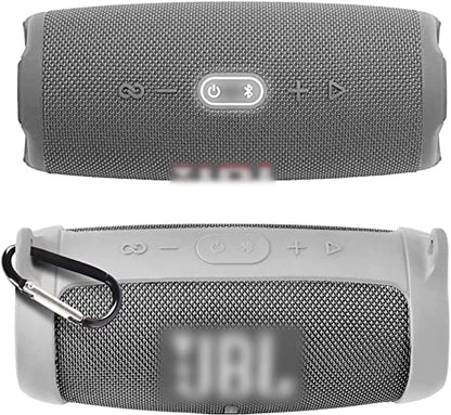 Comecase Silicone Speaker Cover for JBL Charge 5 with Strap and Carabiner | Snug Silicone Sleeve, Open-Port Design and Dual Carry Options for Travel, Camping and Daily Use, Speaker Not Included - Grey - color: Grey